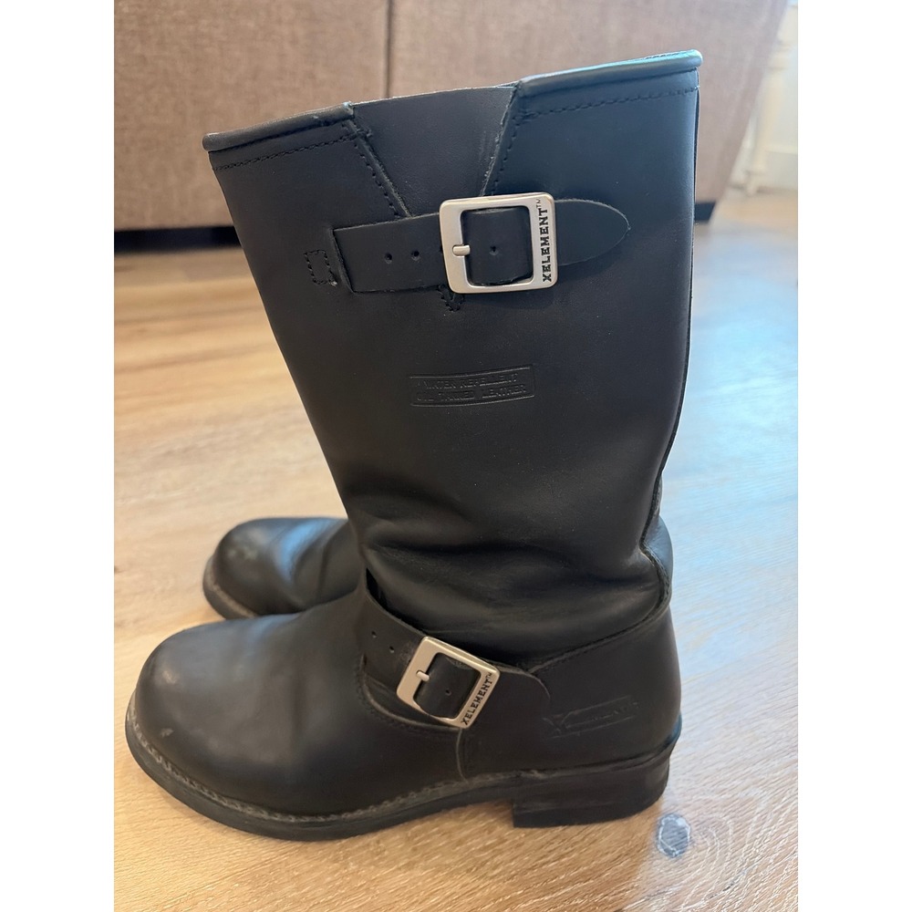 Xelement LU1440 Mens Black Leather Harness Biker Engineer Boots Water Repellent